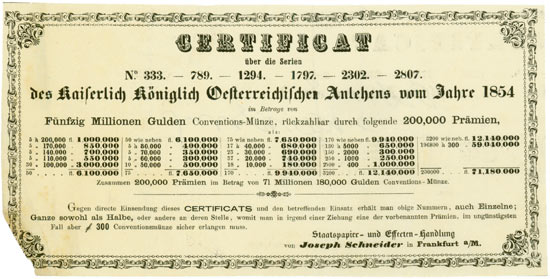 Kaiserlich Königlich Oesterreichisches Anlehen vom Jahre 1854