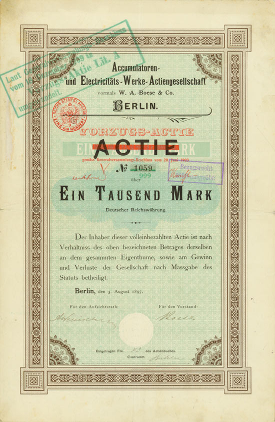 Accumulatoren- und Electricitäts-Werke-Actiengesellschaft vorm. W. A. Boese & Co., Berlin