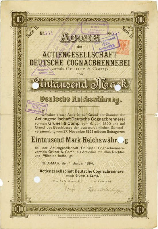 Actiengesellschaft Deutsche Cognacbrennerei vorm. Gruner & Comp.