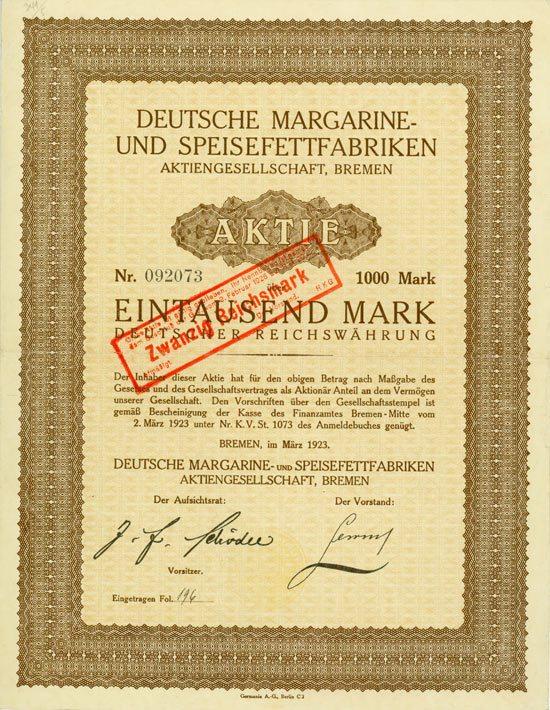 Deutsche Margarine- und Speisefett-Fabriken AG [Multiauktion 2]