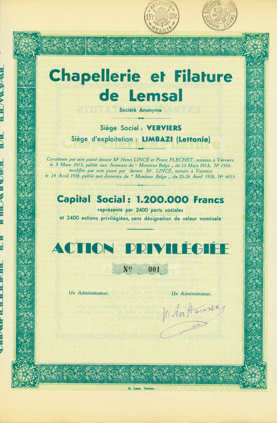 Chapellerie et Filature de Lemsal Société Anonyme