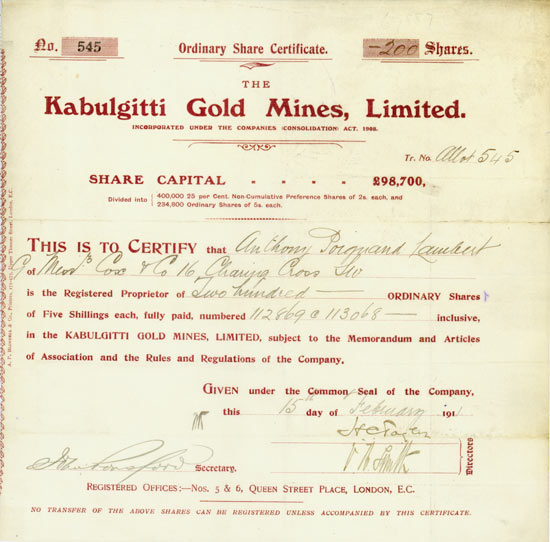 Kabulgitti Gold Mines, Limited
