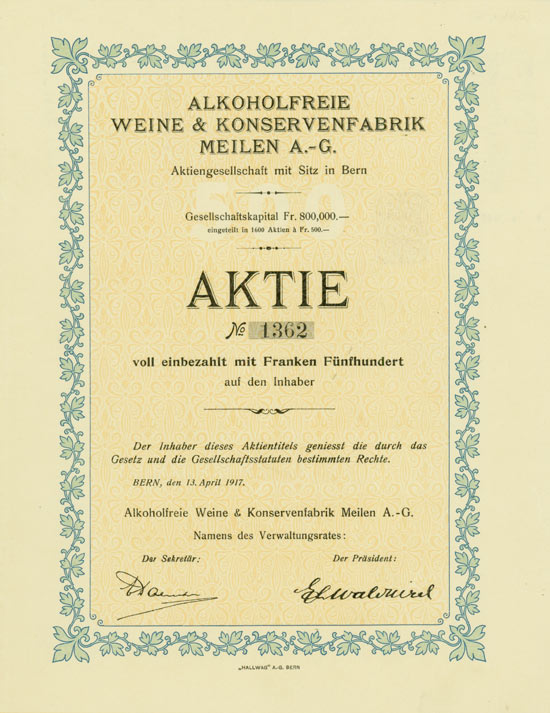Alkoholfreie Weine & Konservenfabrik Meilen A.-G.