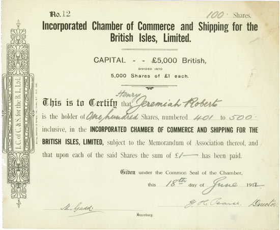 Incorporated Chamber of Commerce and Shipping for the British Islese, Limited