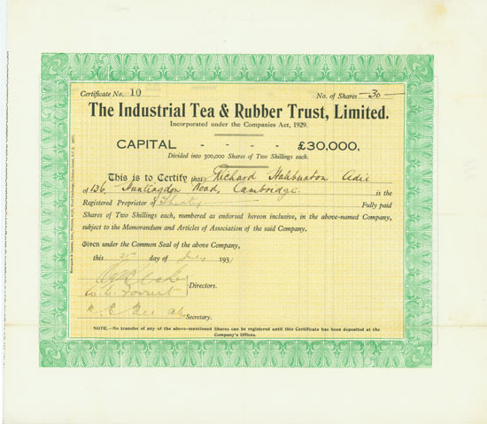 Industrial Tea & Rubber Trust, Limited