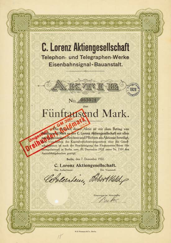 C. Lorenz Aktiengesellschaft Telephon- und Telegraphen-Werke Eisenbahnsignal-Bauanstalt
