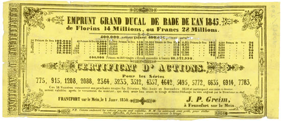 Emprunt Grand Ducal de Bade de l'an 1845