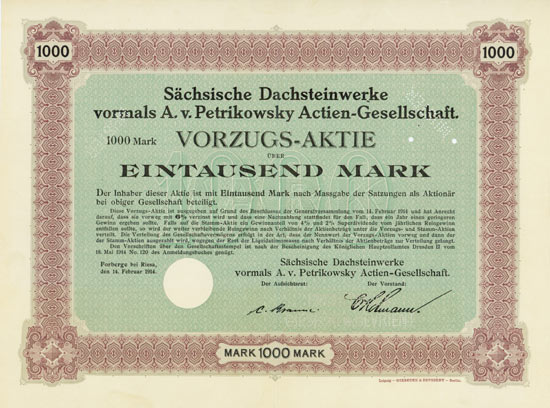 Sächsische Dachsteinwerke vormals A. v. Petrikowsky AG