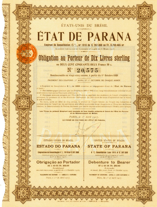 États-Unis du Brésil / Etat de Parana / State of Parana