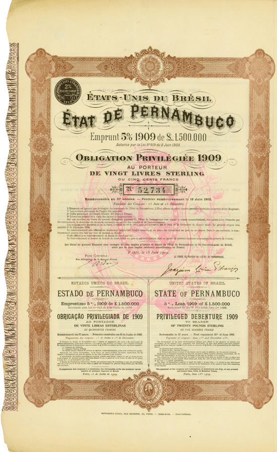 Etats-Unis du Bresil / Etat de Pernambuco / United States of Brazil / State of Pernambuco