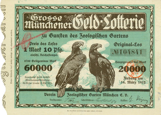 Grosse Münchener Geld-Lotterie zu Gunsten des Zoologischen Gartens