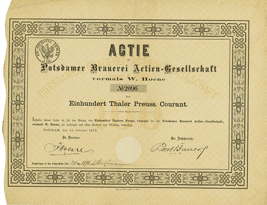 Potsdamer Brauerei Actien-Gesellschaft vormals W. Hoene