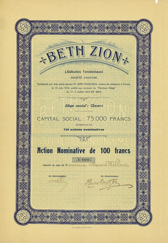 Beth Zion (Jüdisches Vereinshaus) Société Anonyme