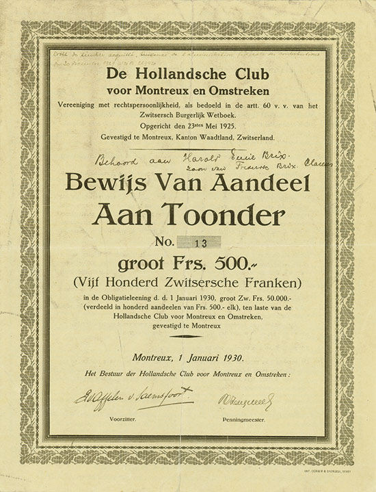 De Hollandsche Club voor Montreux en Omstreken