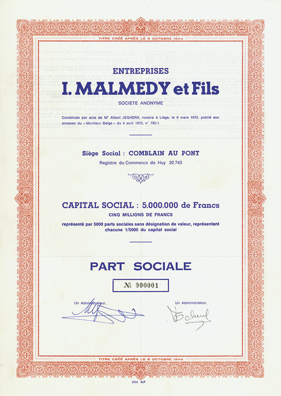 Entreprises I. Malmedy et Fils Société Anonyme