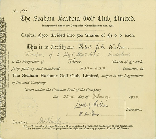Seaham Harbour Golf Club, Limited