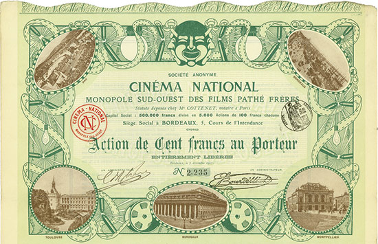 Société Anonyme Cinéma National Monopole Sud-Ouest Des Films Pathé Fréres
