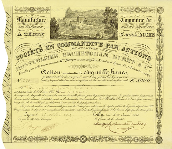 Société en Commandite par Actions de Messieurs Montgolfier, Bechetoille, Duret & Cie. Manufacture de Papiers a Teilly