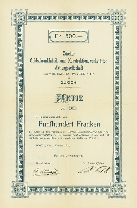 Zürcher Geldschrankfabrik und Konstruktionswerkstätten Aktiengesellschaft vormals Emil Schwyzer & Co.