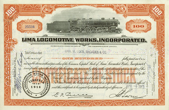 Lima Locomotive Works, Incorporated