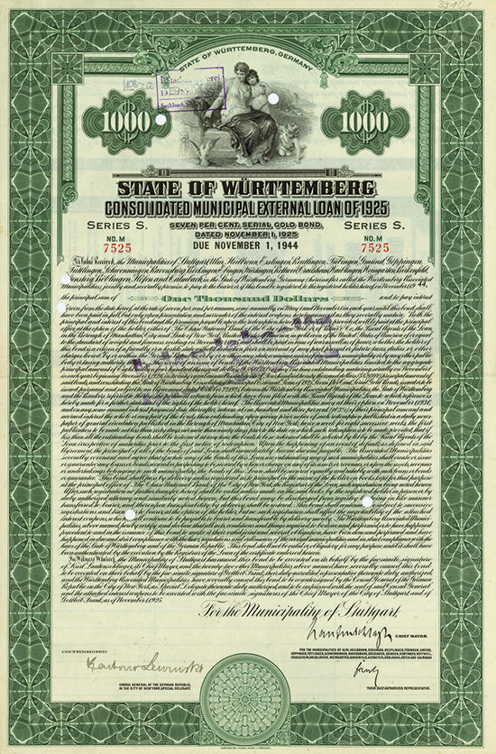 State of Württemberg (Consolidated Municipal External Loan of 1925)