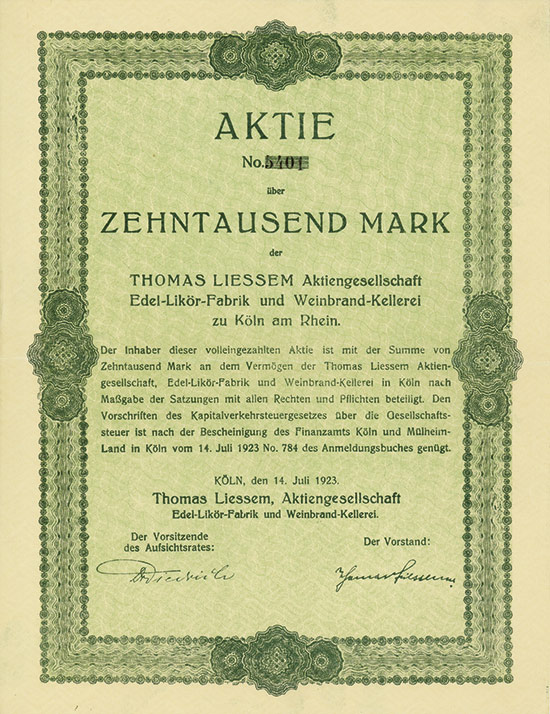Thomas Liessem Aktiengesellschaft Edel-Likör-Fabrik und Weinbrand-Kellerei