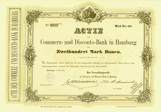 Commerz- und Disconto-Bank in Hamburg [2 Stück]