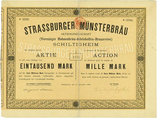 Strassburger Münsterbräu AG (Vereinigte Hahnenbräu-Adelshoffen-Brauereien)