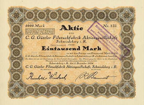 C. G. Güttler Filztuchfabrik AG, Schmiedeberg i. R.