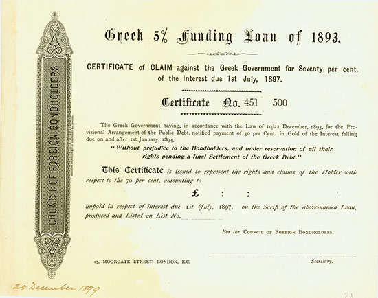 Greek 5 % Funding Loan of 1893