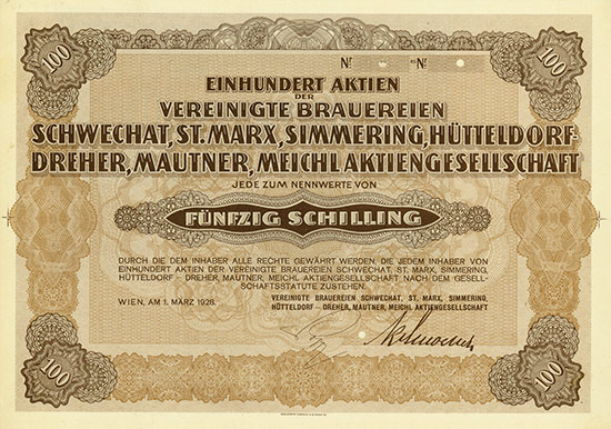 Vereinigte Brauereien Schwechat, St. Marx, Simmering, Hütteldorf-Dreher, Mautner, Meichl AG