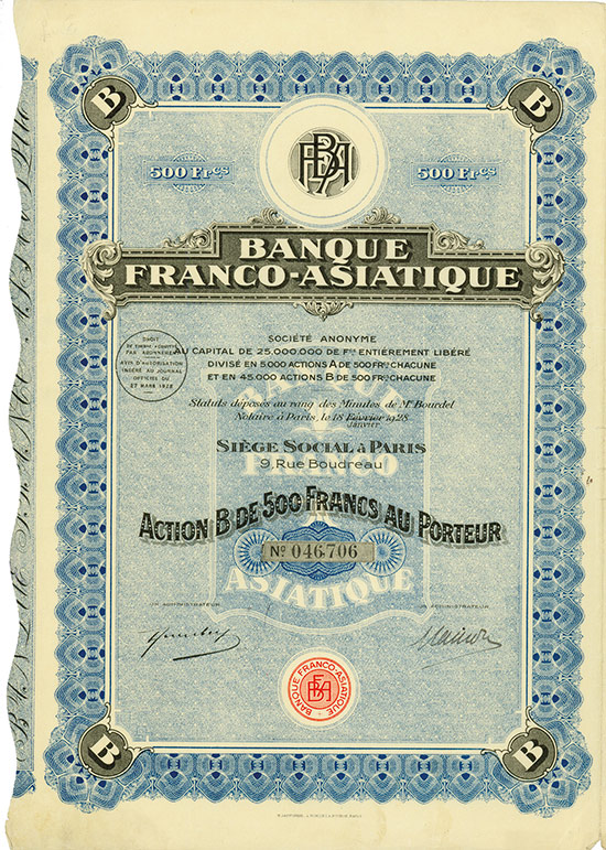 Banque Franco-Asiatique [2 Stück]
