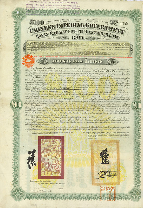 Chinese Imperial Government (Honan Railway, Kuhlmann 145)