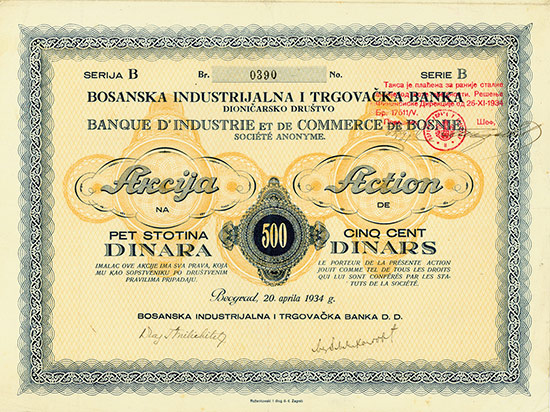 Bosanska Industrijalna i Trogvacka Banka Dionicarsko Drustvo / Banque d'Industrie et de Commerce de Bosnie, Société Anonyme