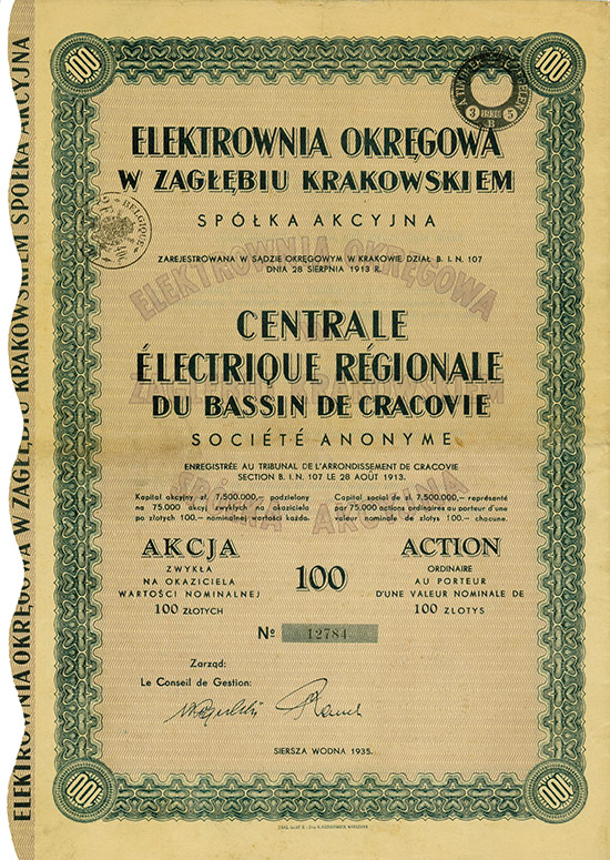 Elektrownia Okregowa W Zaglebiu Krakowskiem Spolka Akcyjna / Centrale Électrique Régionale du Bassin de Cracovie Société Anonyme