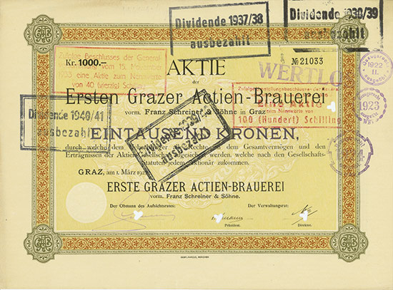 Erste Grazer Actien-Brauerei vorm. Franz Schreiner & Söhne