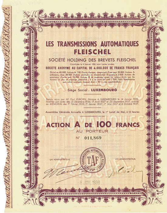 Les Transmissions Automatiques Fleischel Société Holding des Brevets Fleischel