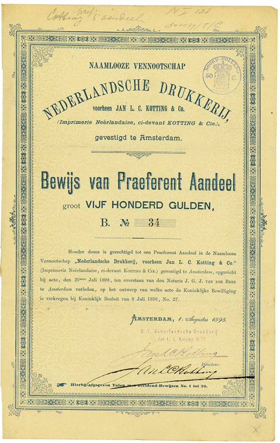 Naamlooze Vennootschap Nederlandsche Drukkerij voorheen Jan L. C. Kotting & Co. / Imprimerie Neederlandaise, ci-devant Kotting & Cie.