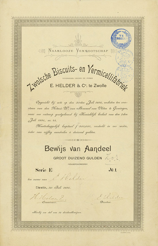 Naamlooze Vennootschap Zwolsche Biscuits- en Vermicellifabriek voorheen onder de Firma E. Helder & Co.