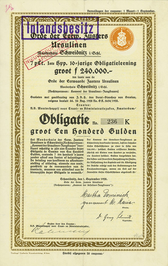 Orde der Eerw. Zusters Ursulinen, Moederhuis Schweidnitz in Schlesien