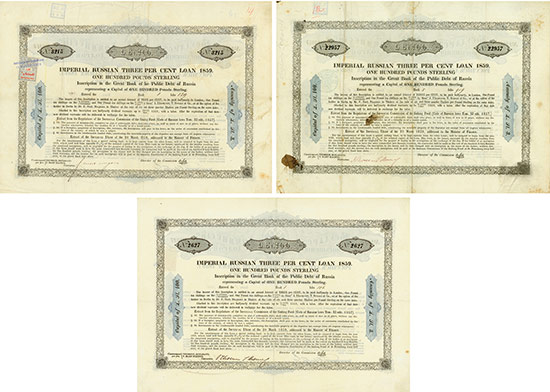 Imperial Russian 3 % Loan of 1859 [3 Stück]