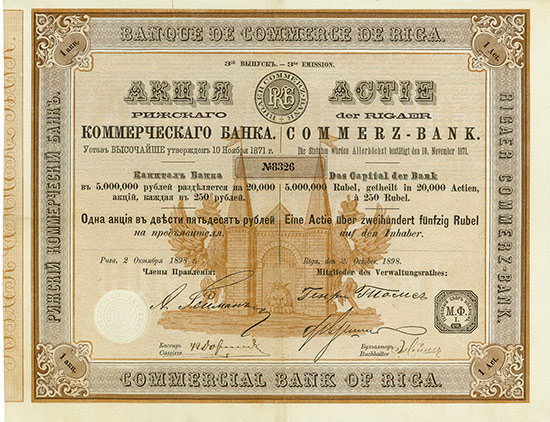 Rigaer Commerzbank / Banque de Commerce de Riga / Commercial Bank of Riga