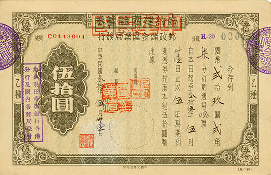 Republic of China - Postal Remittances and Savings Banks Issue