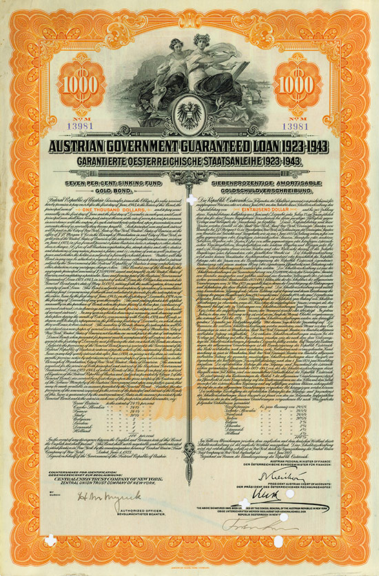 Austrian Government Guaranteed Loan 1923-1943 / Garantierte Österreichische Staatsanleihe 1923-1943