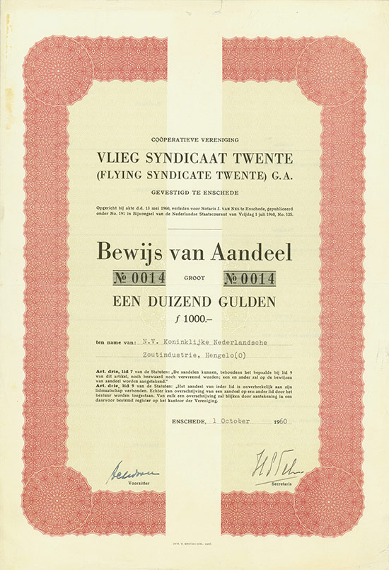 Gooperatieve Vereniging Vlieg Syndicaat Twente (Flying Syndicate Twente) G. A. / Aero Woensdrecht N. V. [2 Stück]