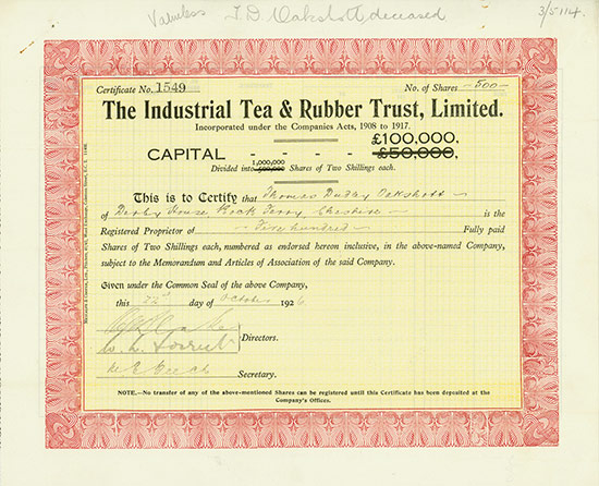 Industrial Tea & Rubber Trust, Limited