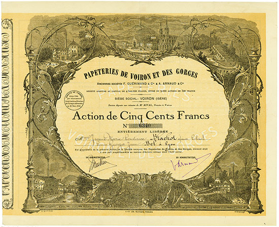 Papeteries de Voiron et des Gorges Anciennes Sociétés F. Guérimand & Cie. & A. Arnaud & Cie.