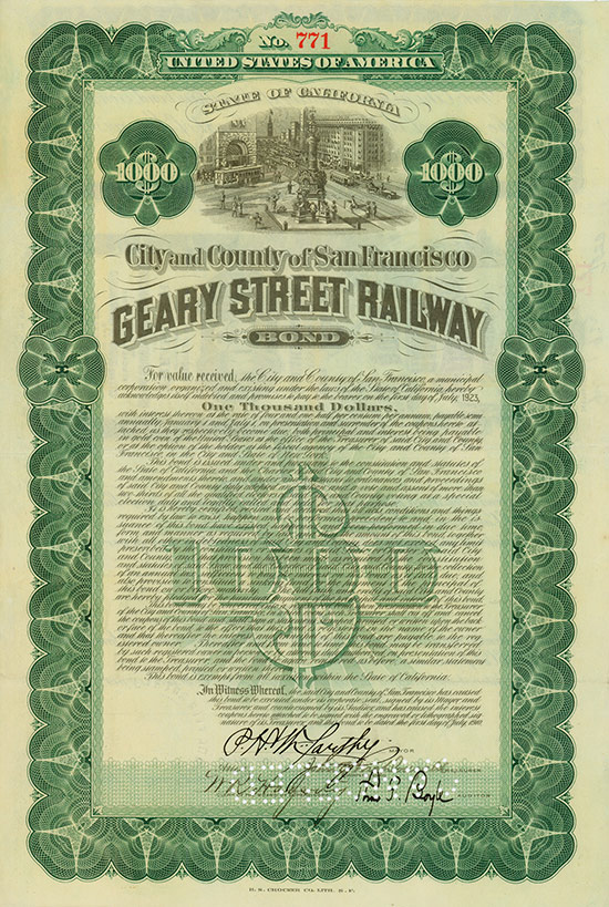 City and County of San Francisco - Geary Street Railway Bond