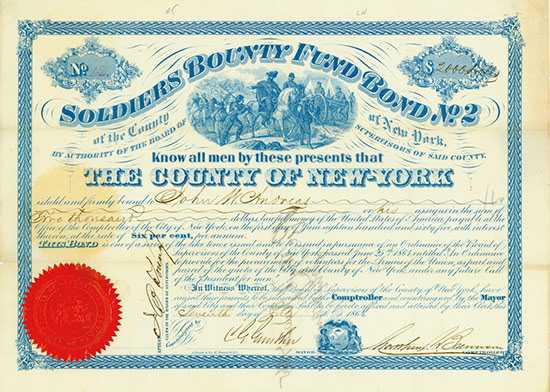 County of New-York - Soldiers Bounty Fund Bond No. 2