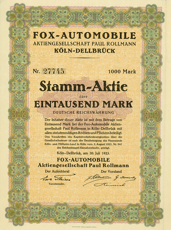 Fox-Automobil Aktiengesellschaft Paul Rollmann 